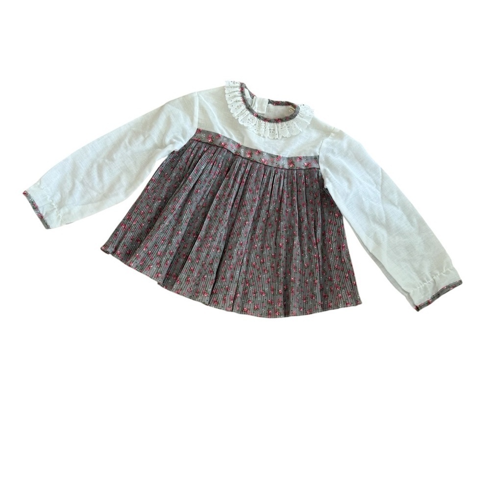 VTG Roanna Top Blouse Long Sleeve Floral Pleated Lace Collar Girls Size 4T USA